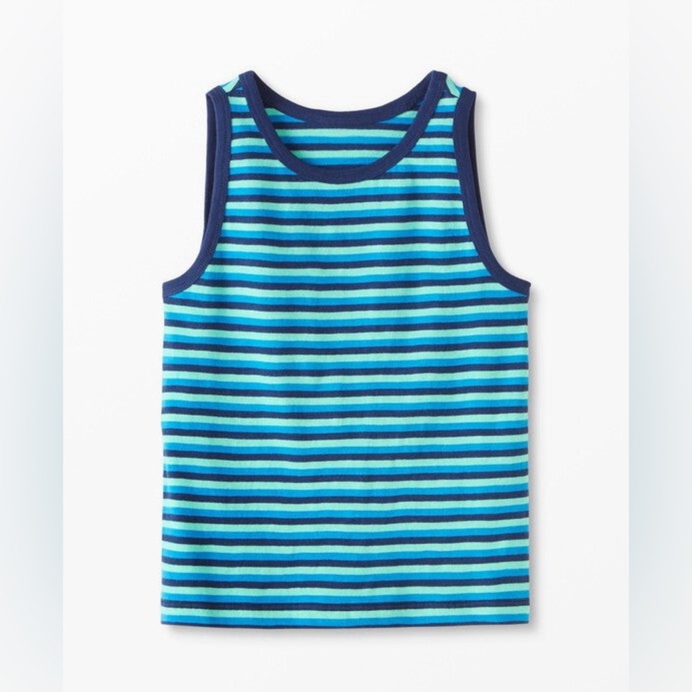 Hanna Andersson 100% Cotton Striped Knit Tank Top in Navy Blue Multi 140cm US 10
